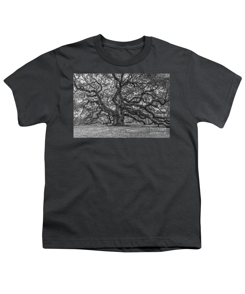 Angel Oak Tree Youth T-Shirt featuring the photograph Angel Oak Tree in Black and White by Dale Powell