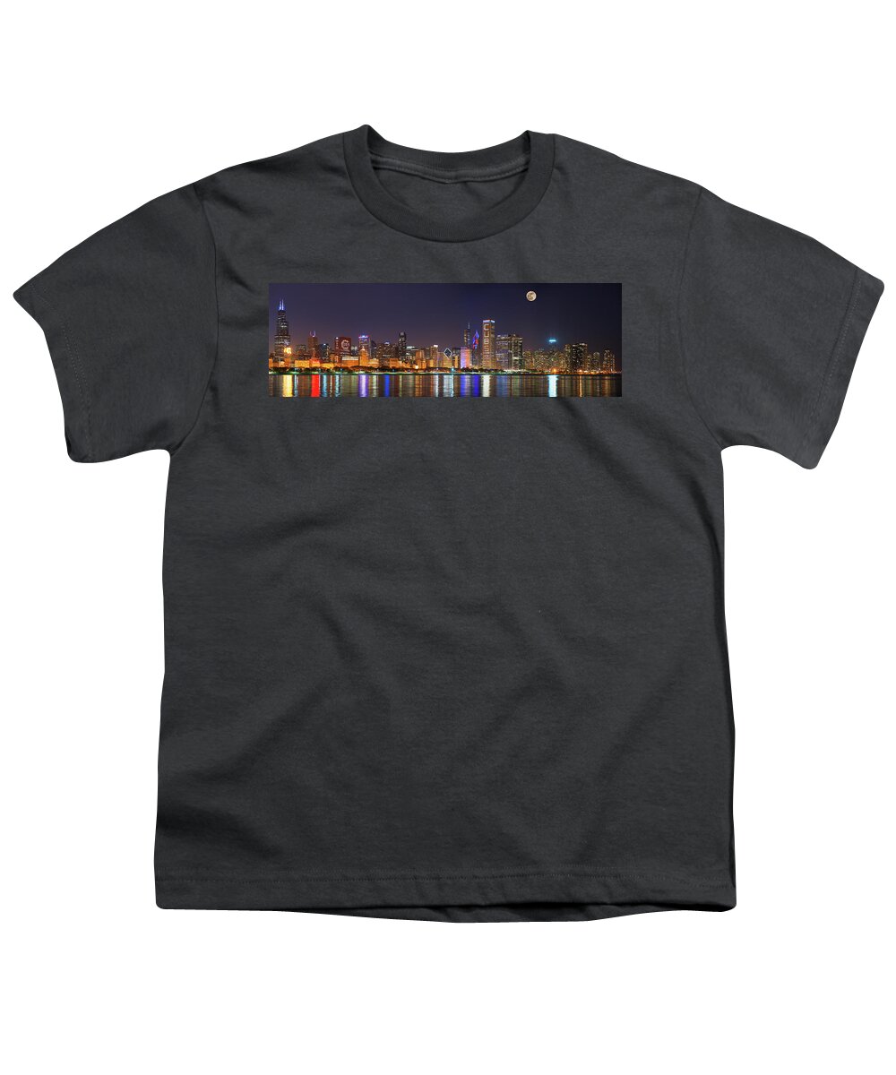 Photography Youth T-Shirt featuring the photograph Chicago Skyline With Cubs World Series #5 by Panoramic Images