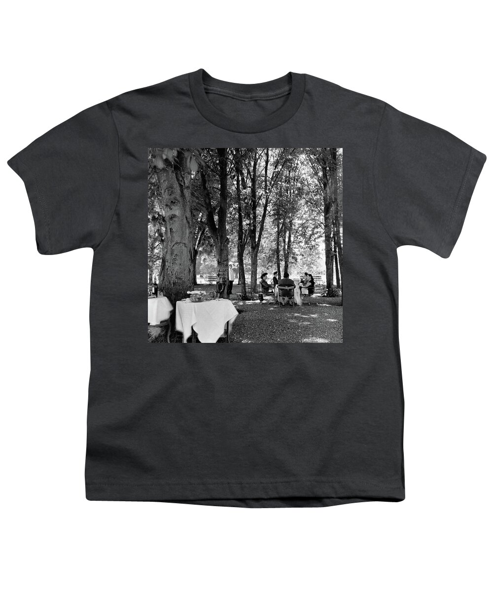 Food Youth T-Shirt featuring the photograph A Group Of People Eating Lunch Under Trees by Luis Lemus
