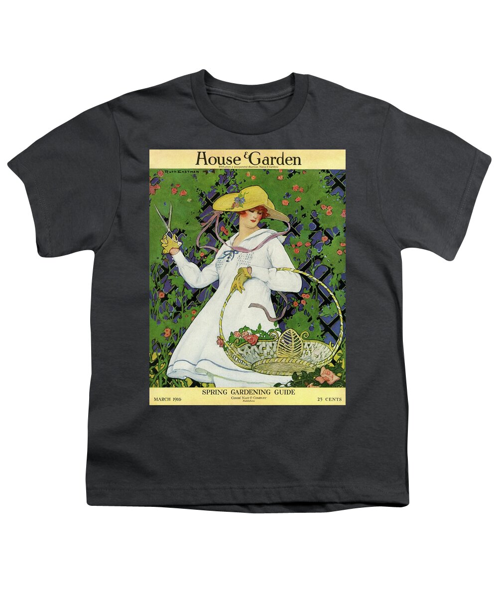 Illustration Youth T-Shirt featuring the photograph A House And Garden Cover Of A Woman Gardening by Ruth Easton