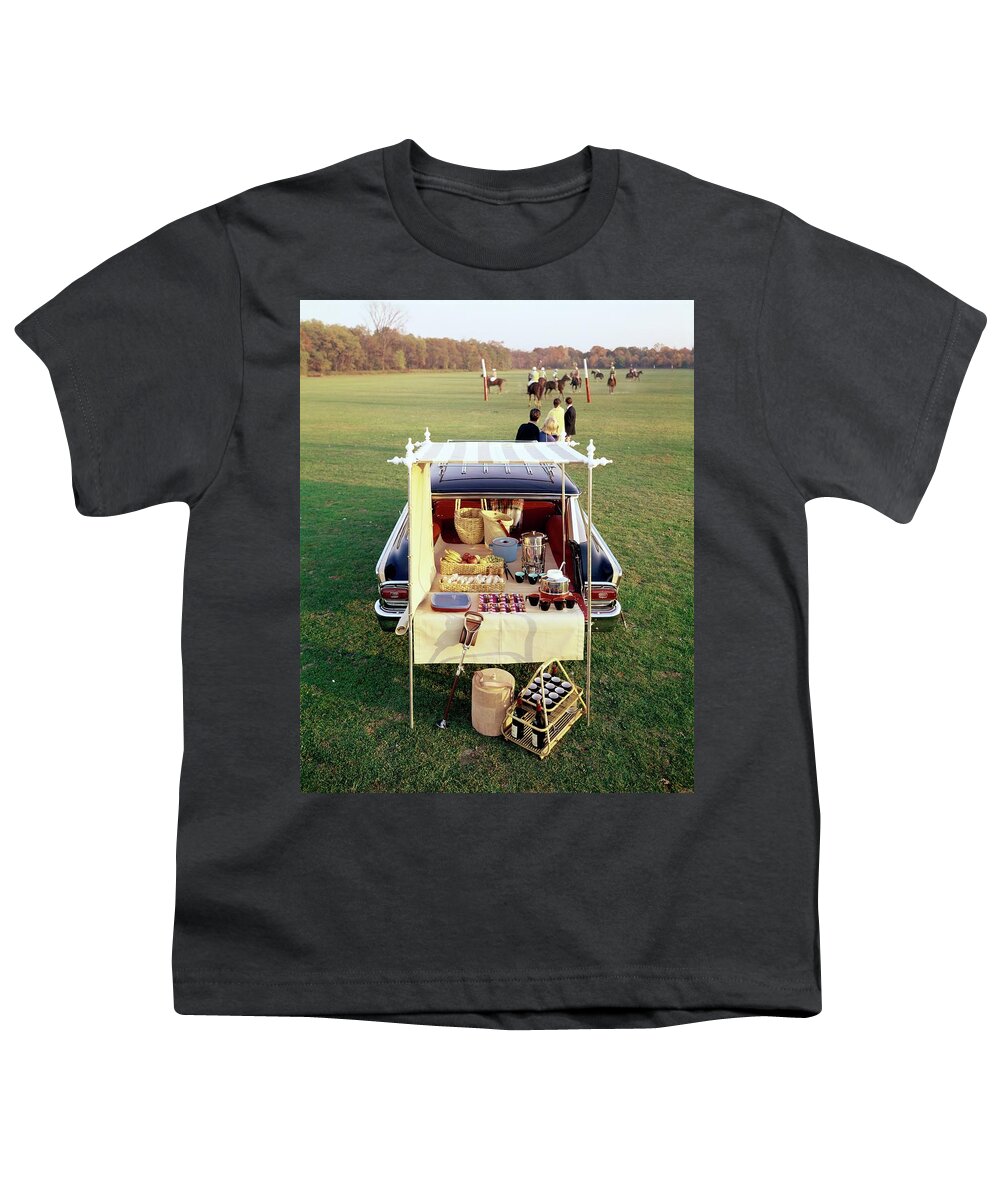 Food Youth T-Shirt featuring the photograph A Picnic Table Set Up On The Back Of A Car by Rudy Muller