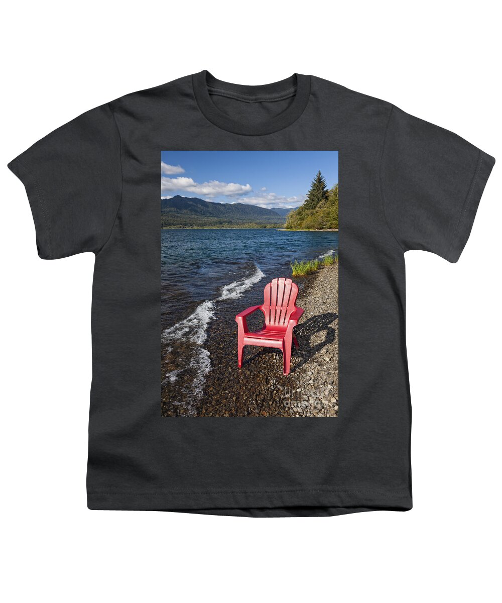 Adirondack Chair Youth T-Shirt featuring the photograph Adirondack Chair by Lake by Bryan Mullennix
