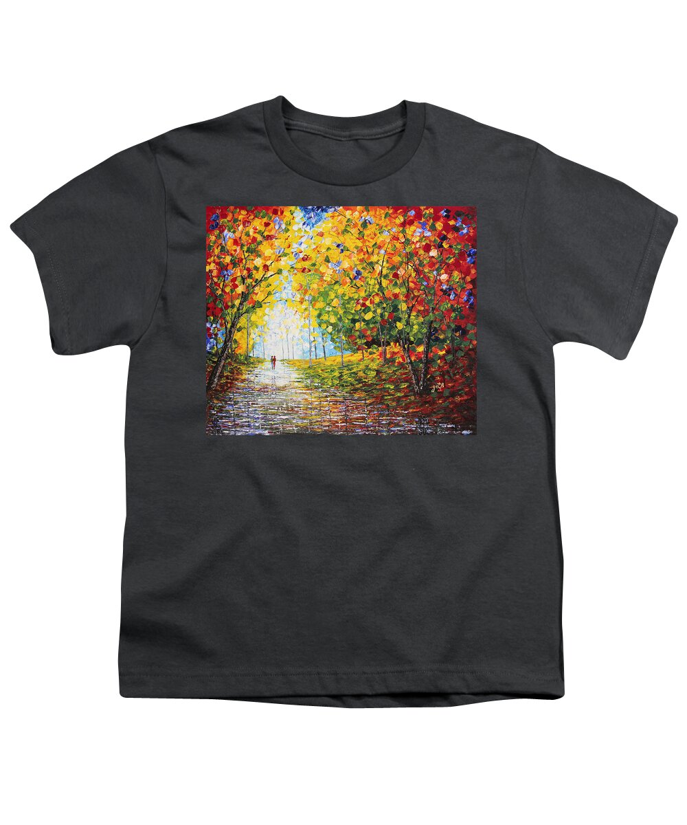 Autumn Colors Youth T-Shirt featuring the painting After Rain Autumn Reflections acrylic palette knife painting by Georgeta Blanaru
