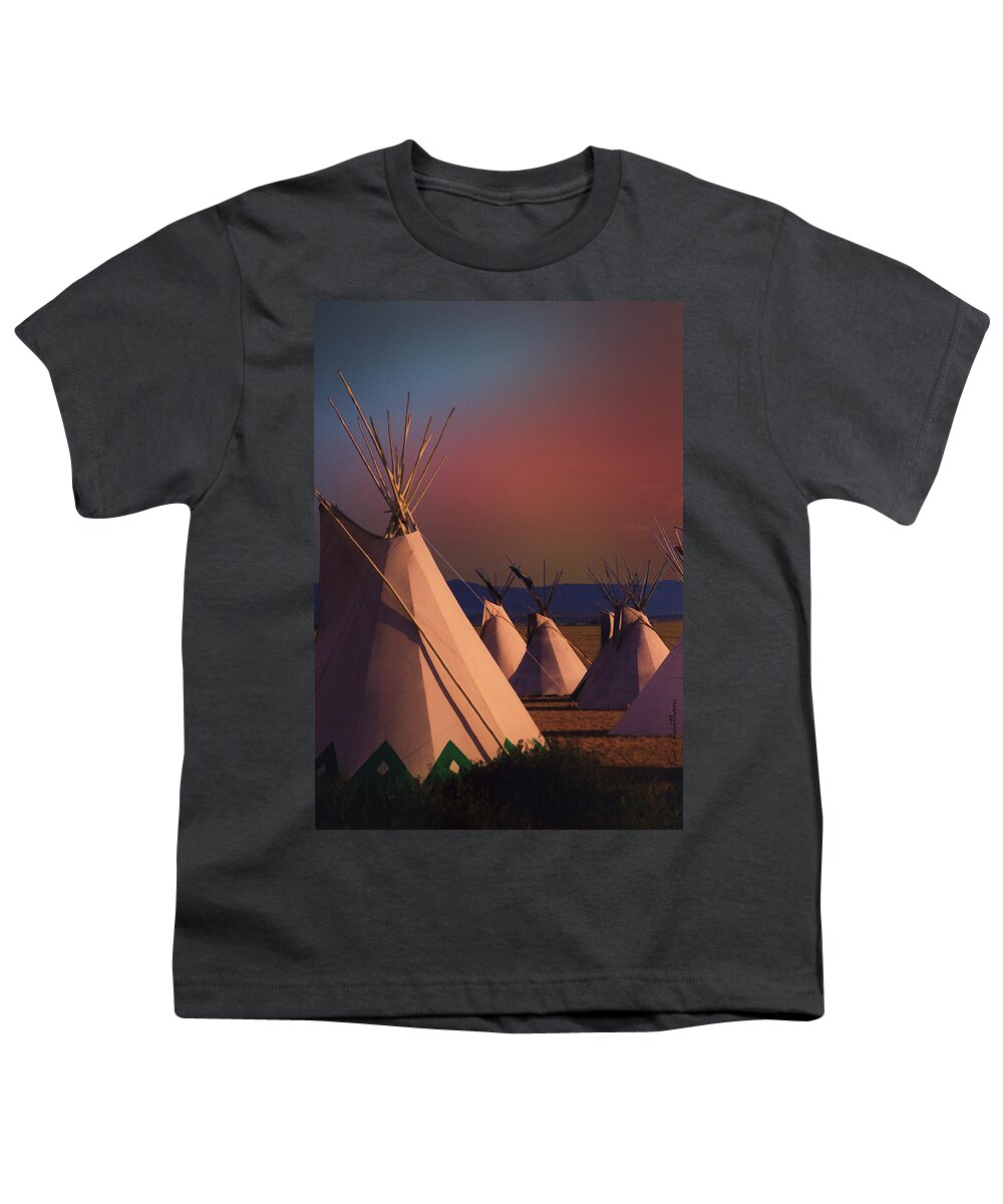 Teepee Youth T-Shirt featuring the photograph At the Encampment by Kae Cheatham