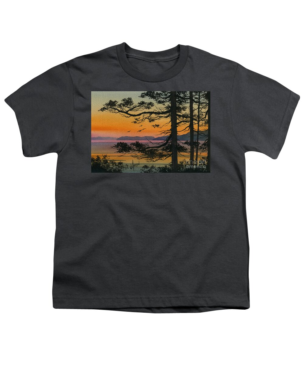 Landscape Youth T-Shirt featuring the painting Autumn Shore by James Williamson