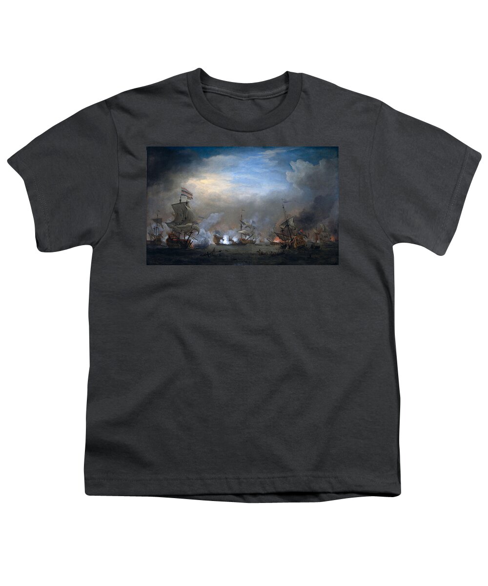 Willem Van De Velde Youth T-Shirt featuring the painting Battle of Texel by Willem van de Velde