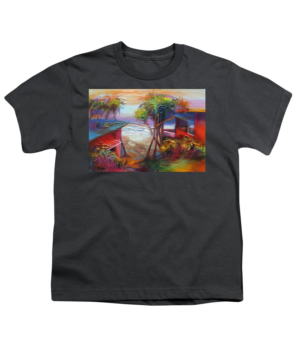 Abstract Youth T-Shirt featuring the painting Beach Houses by Cynthia McLean