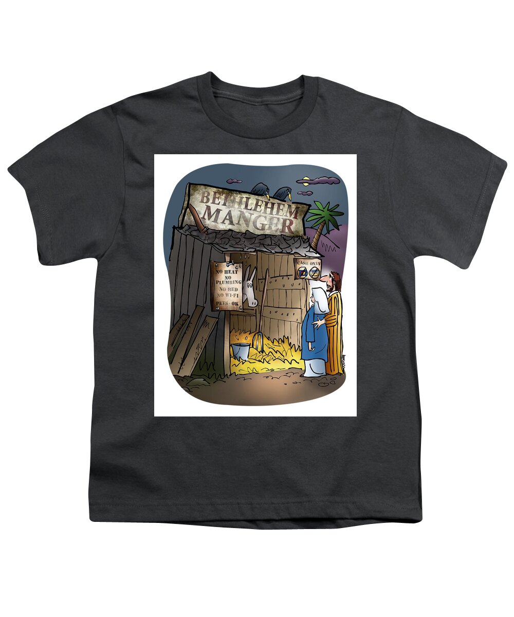 Seasonal Youth T-Shirt featuring the digital art Bethlehem Manger by Mark Armstrong