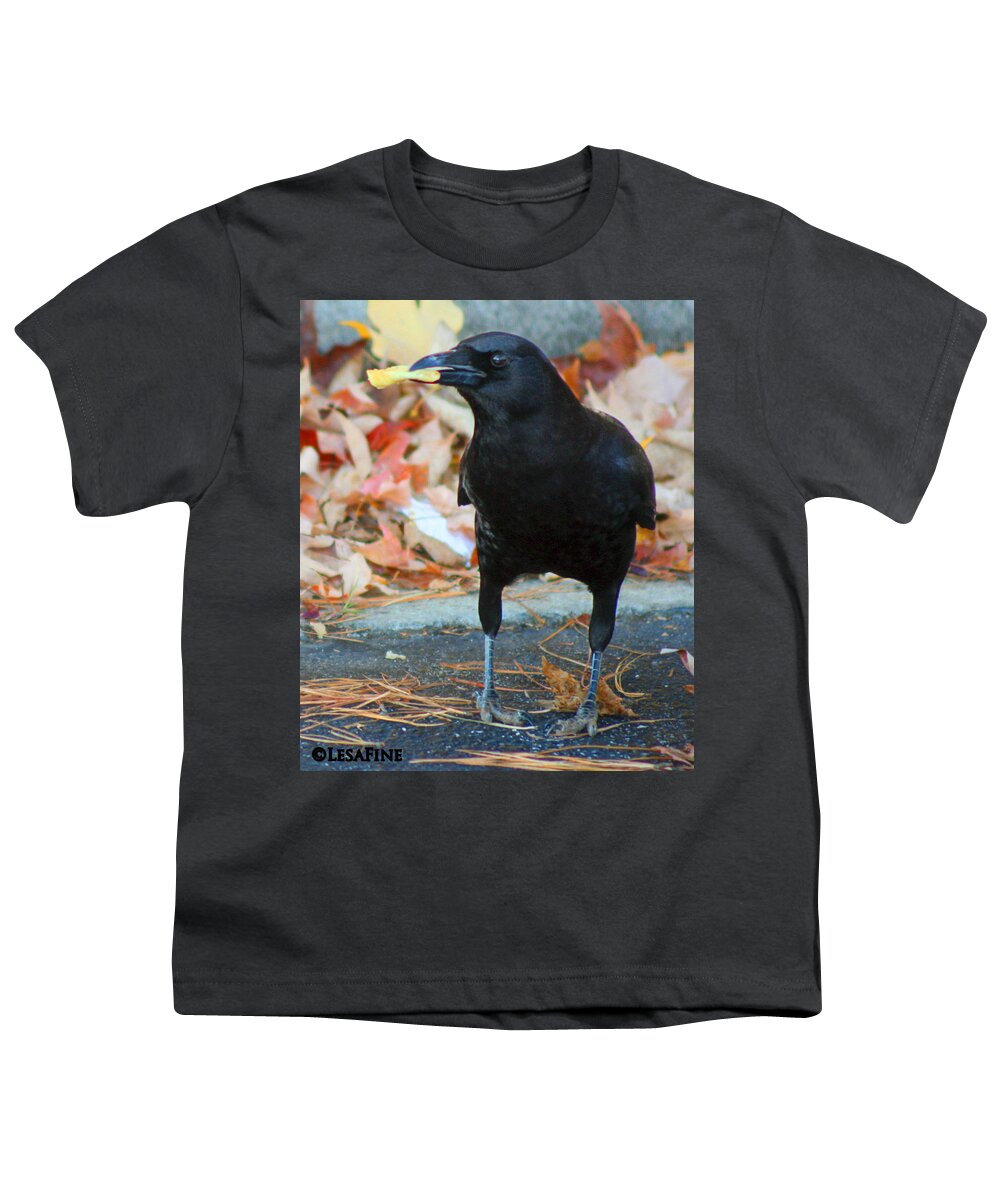 Crow Youth T-Shirt featuring the photograph Big Daddy Crow Leaf Picker by Lesa Fine