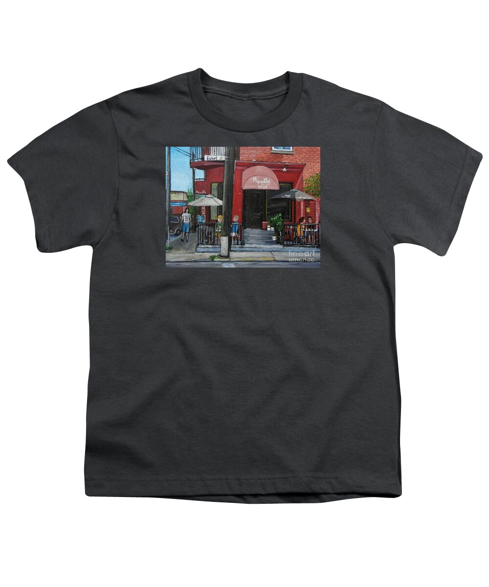 Verdun Youth T-Shirt featuring the painting Bistro Piquillo in Verdun by Reb Frost