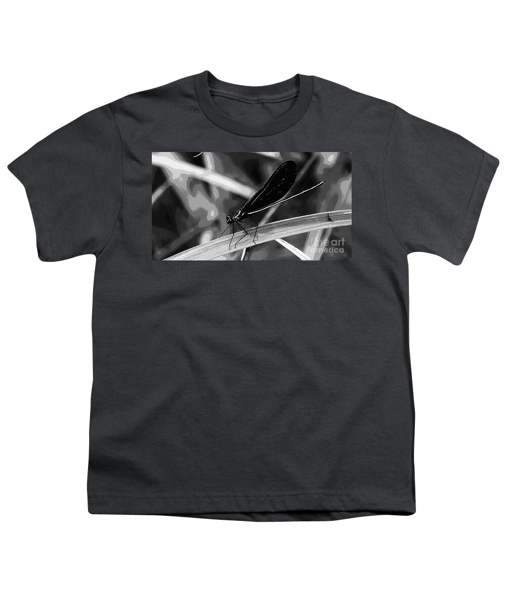 Insect Youth T-Shirt featuring the photograph Black And White Damselfly by Donna Brown