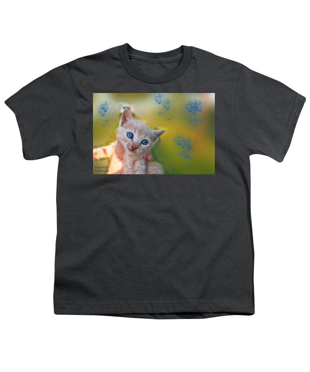 Augusta Stylianou Youth T-Shirt featuring the photograph Blue Eyes Kitten by Augusta Stylianou