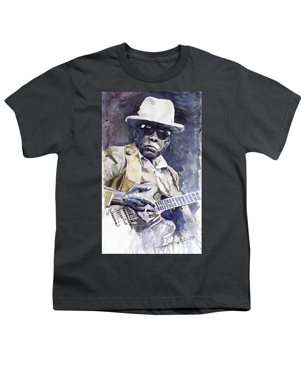 Watercolour Youth T-Shirt featuring the painting Bluesman John Lee Hooker 3 by Yuriy Shevchuk