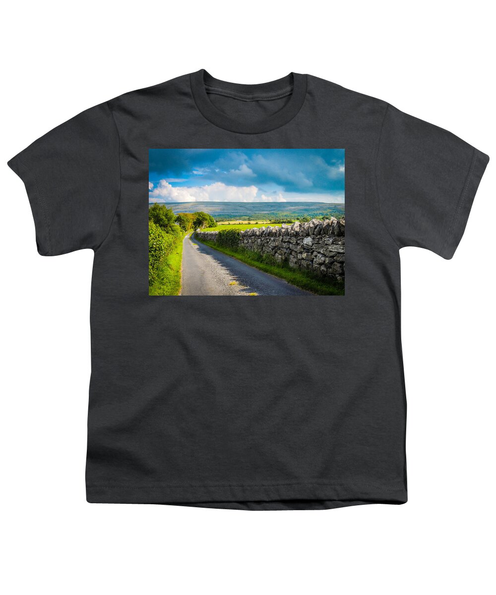 Ireland Youth T-Shirt featuring the photograph Burren Country Road in Ireland's County Clare by James Truett