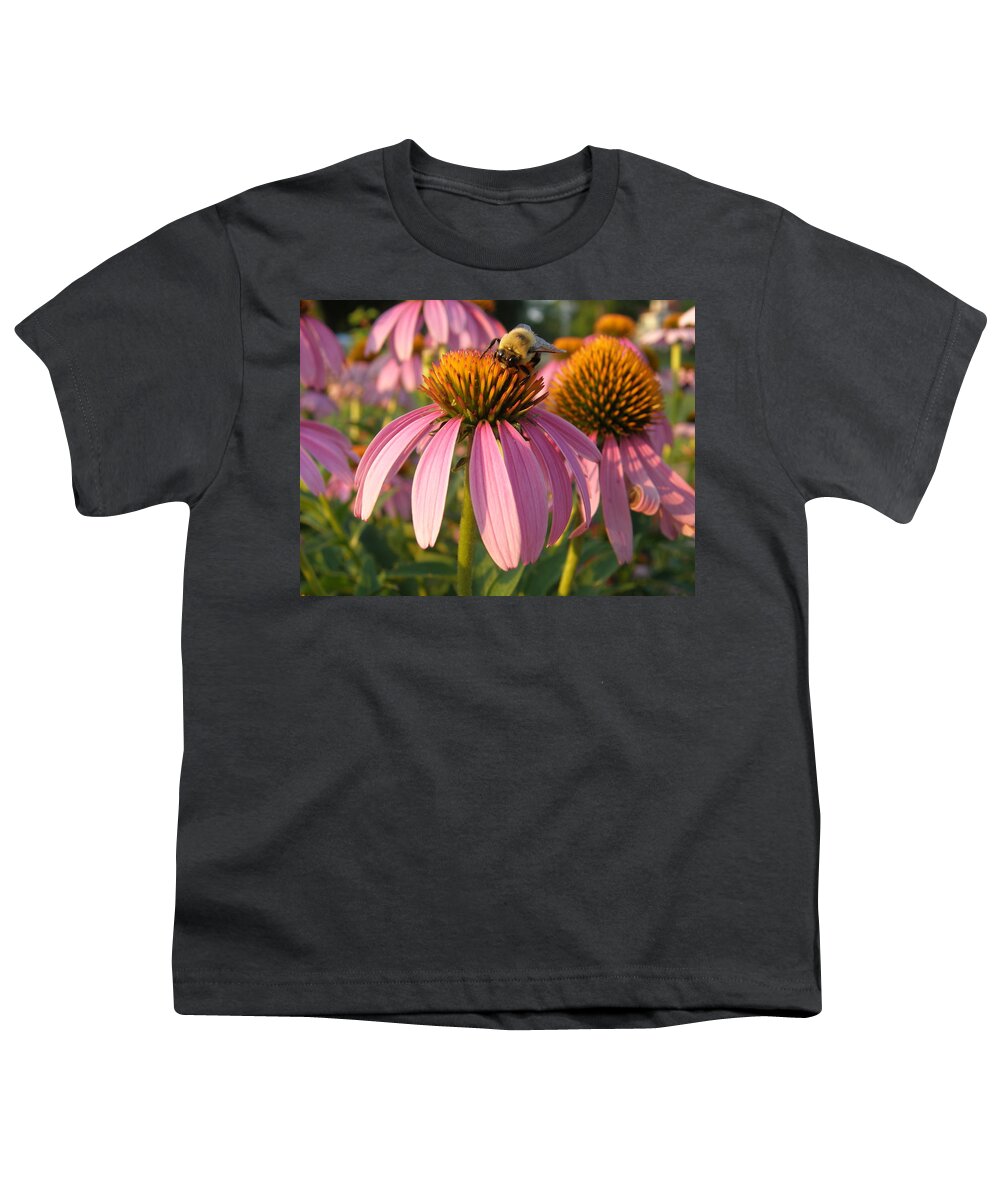 Bee Youth T-Shirt featuring the photograph Bzzzy Coneflowers by Caryl J Bohn