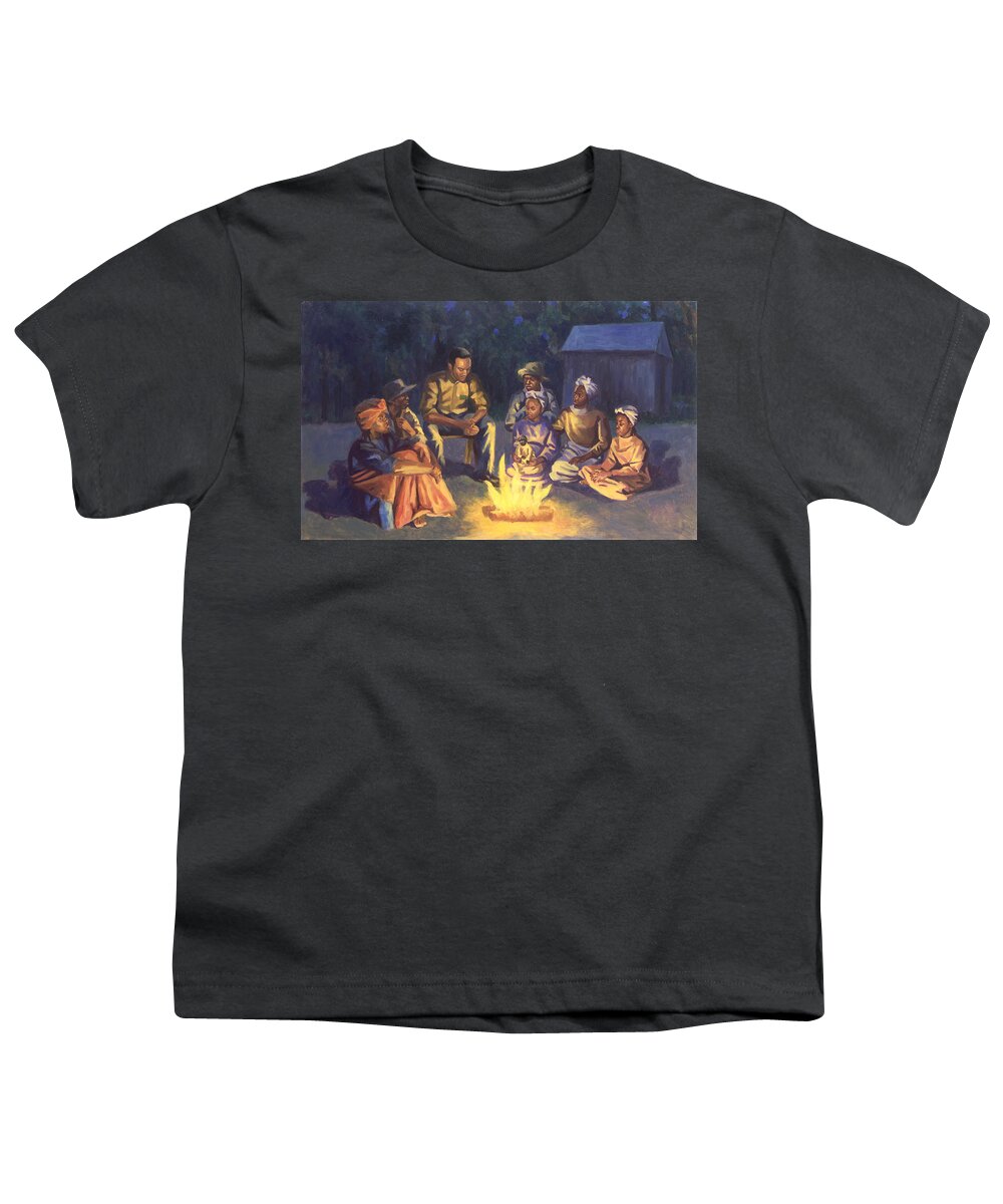 Camp Youth T-Shirt featuring the painting Campfire Stories by Colin Bootman