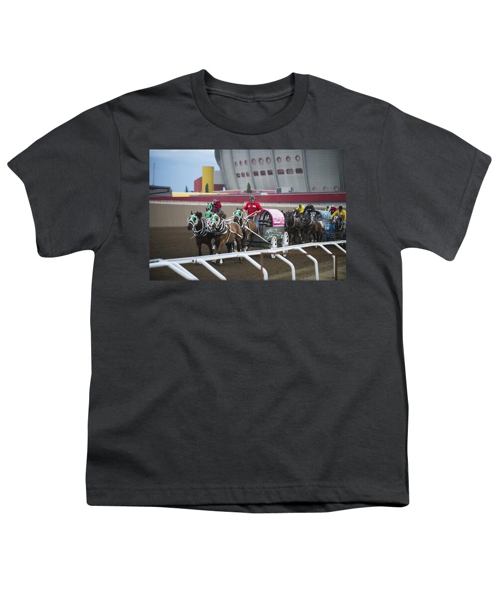 2014 Youth T-Shirt featuring the photograph Chuckwagons Down the Stretch by Bill Cubitt