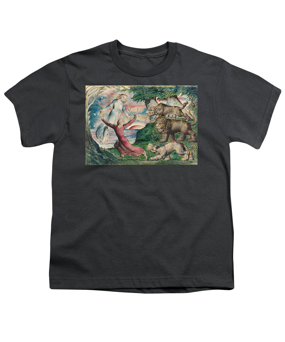 William Blake Youth T-Shirt featuring the painting Dante running from the three beasts by William Blake