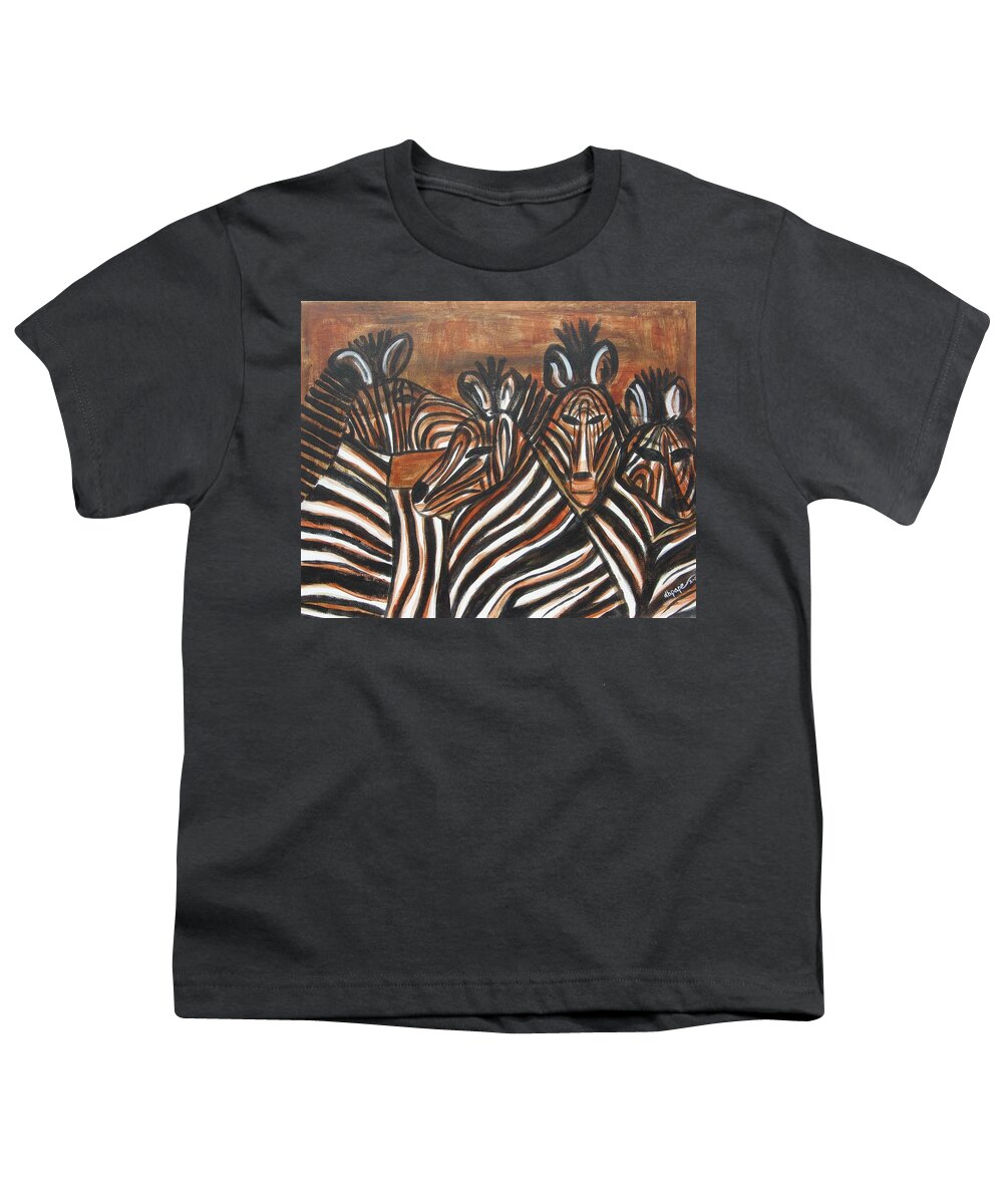 Zebras Youth T-Shirt featuring the painting Zebra Bar Crowd by Diane Pape