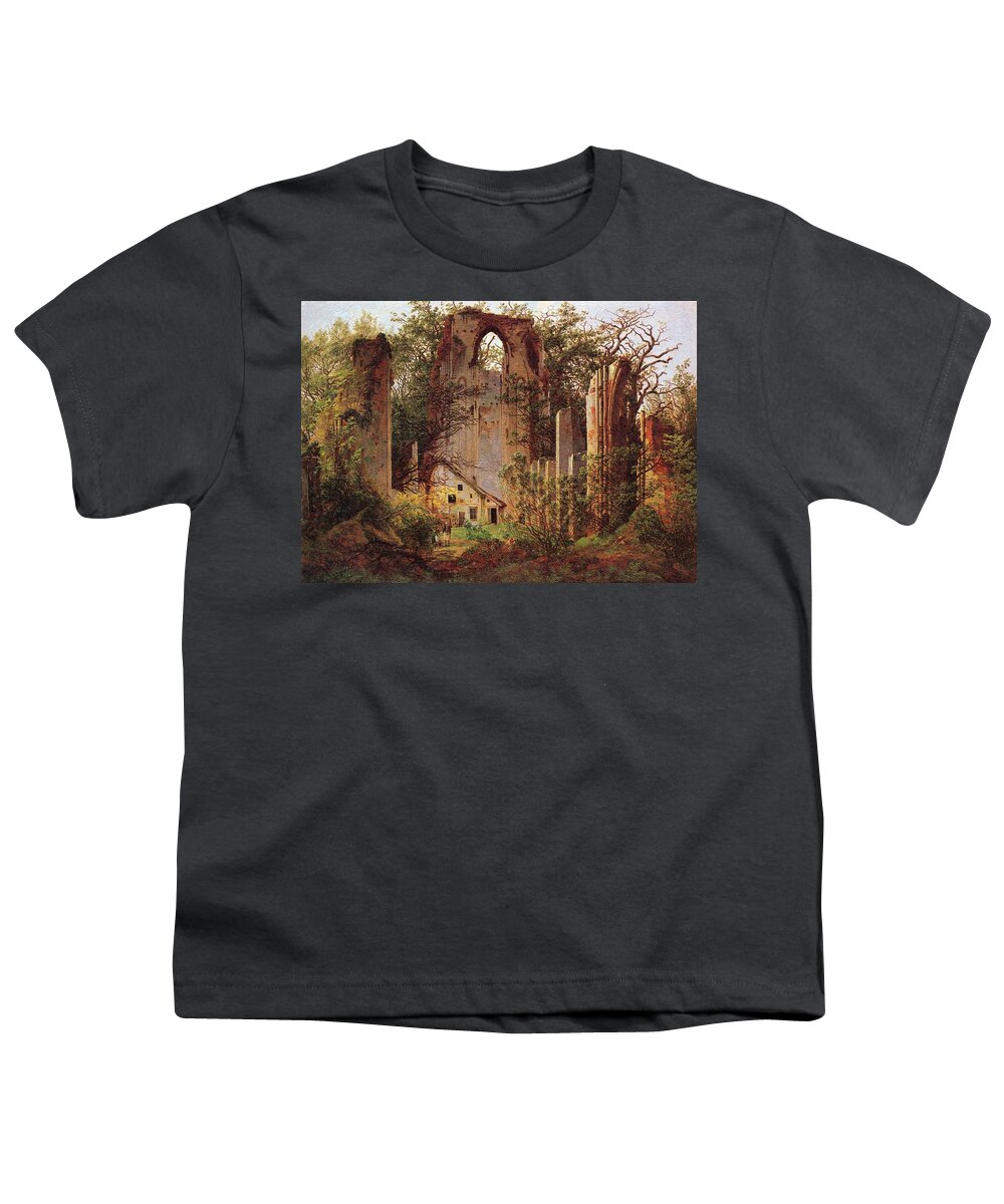 David Caspar Friedrich Youth T-Shirt featuring the painting Eldena Monastary Ruins by David Caspar Friedrich