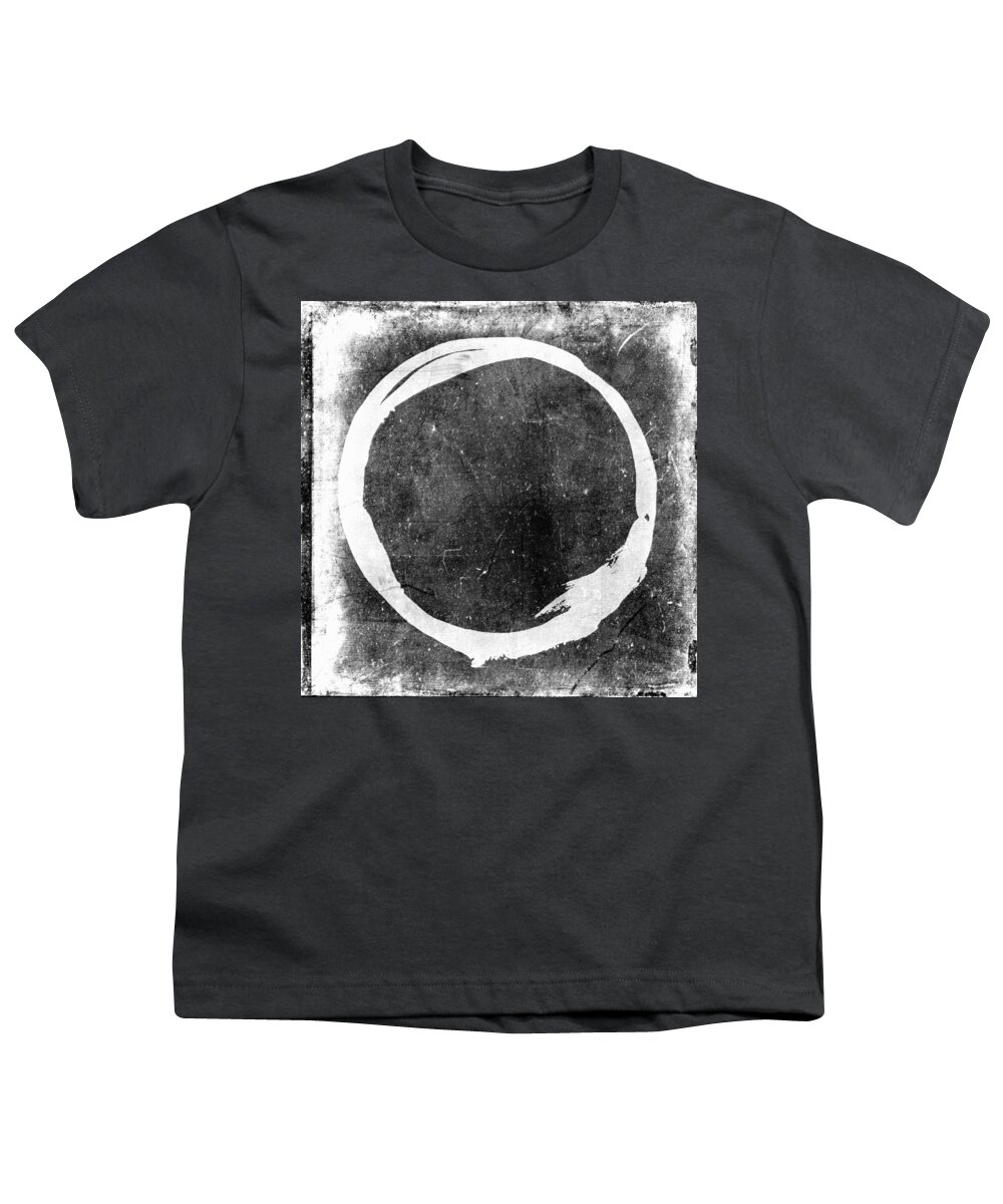 Black Youth T-Shirt featuring the painting Enso No. 109 White on Black by Julie Niemela