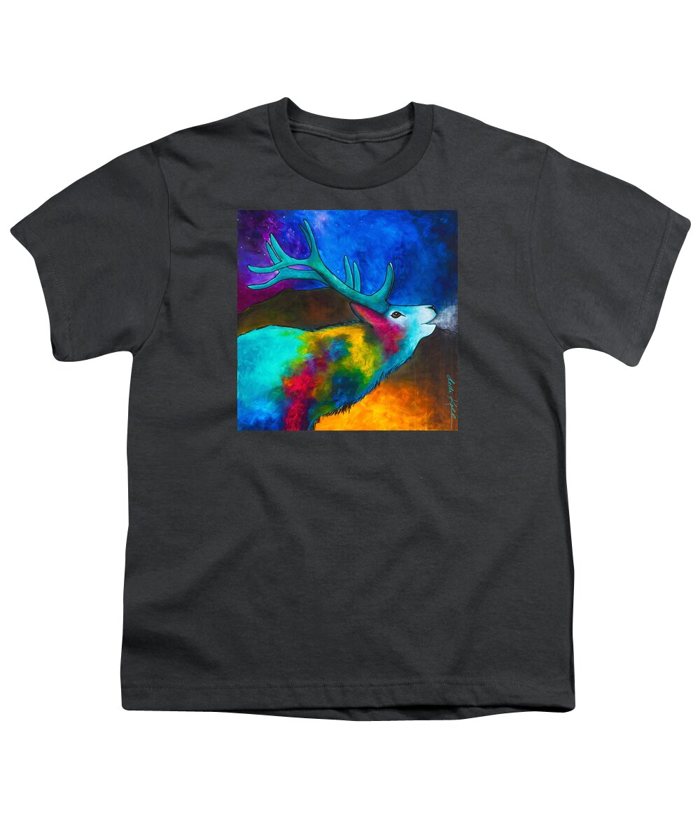 Acrylic Youth T-Shirt featuring the painting Evening Elk by Dede Koll