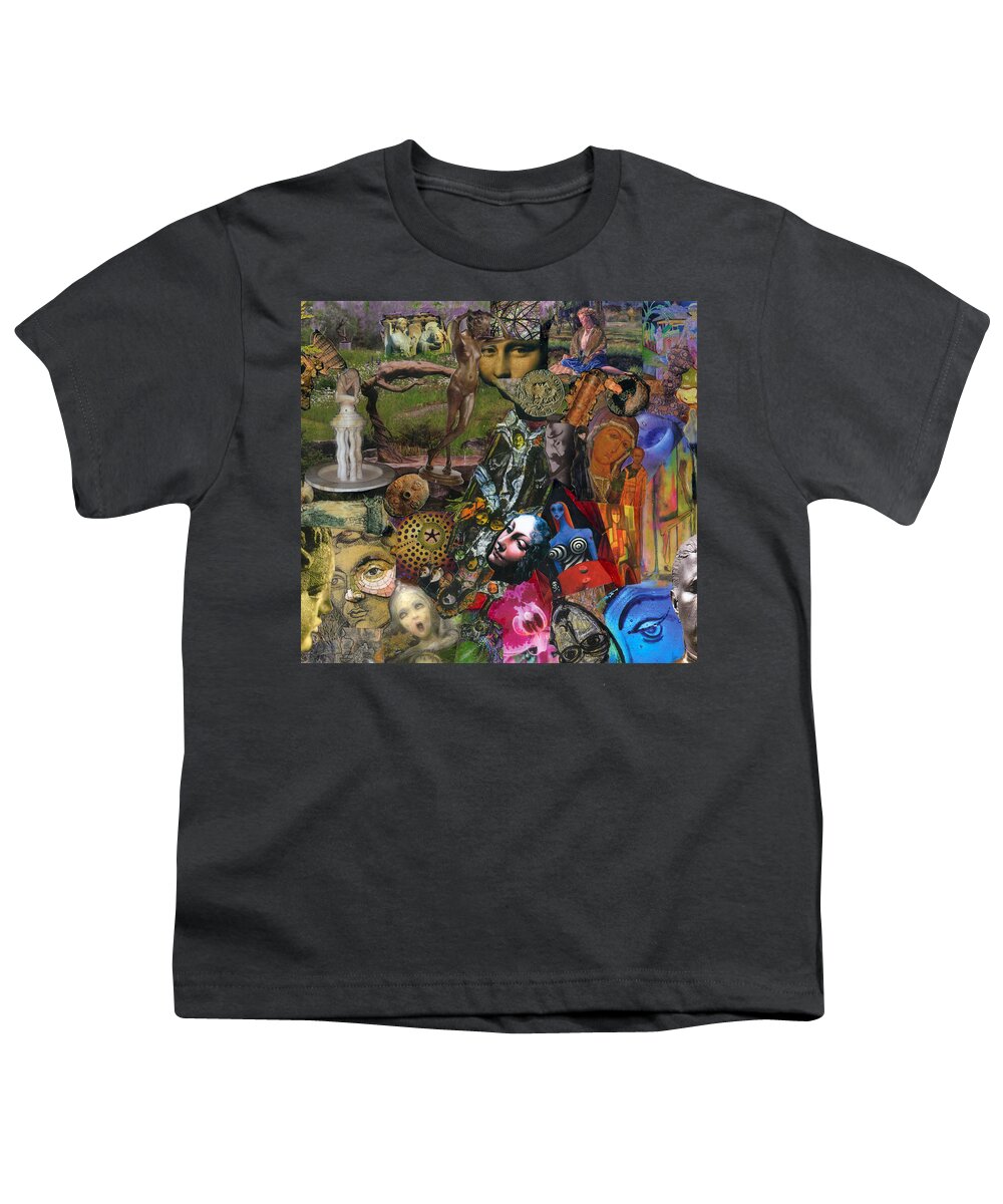 Goddess Youth T-Shirt featuring the mixed media Faces of the Goddess by Paula Emery