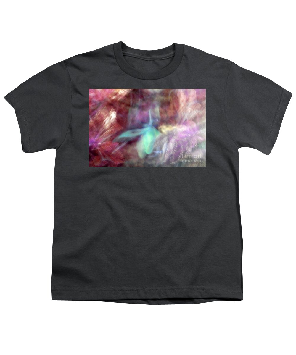 Abstract Youth T-Shirt featuring the photograph Falling Petal Abstract Maroon and Turquoise B by Heather Kirk