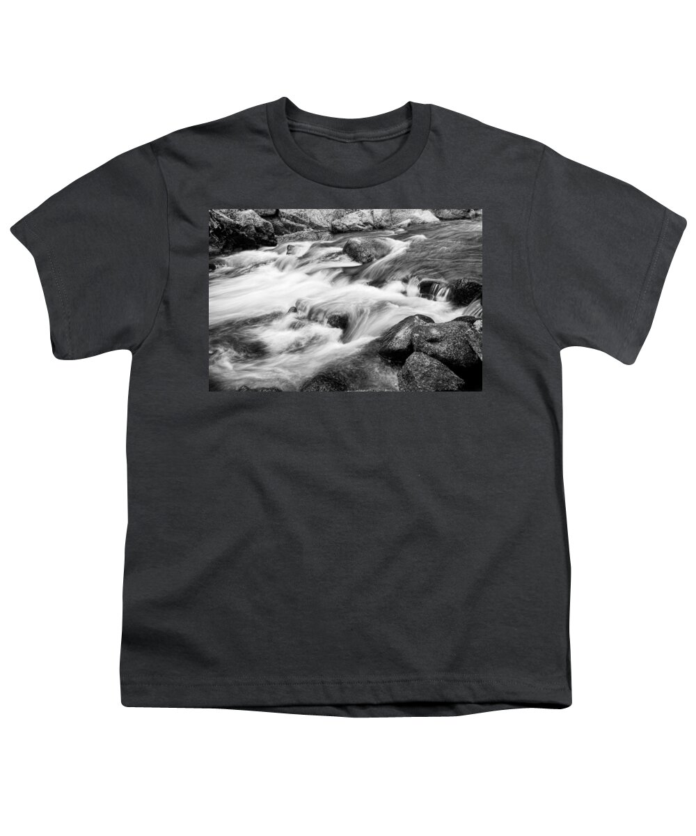 Outdoors Youth T-Shirt featuring the photograph Flowing St Vrain Creek Black and White by James BO Insogna