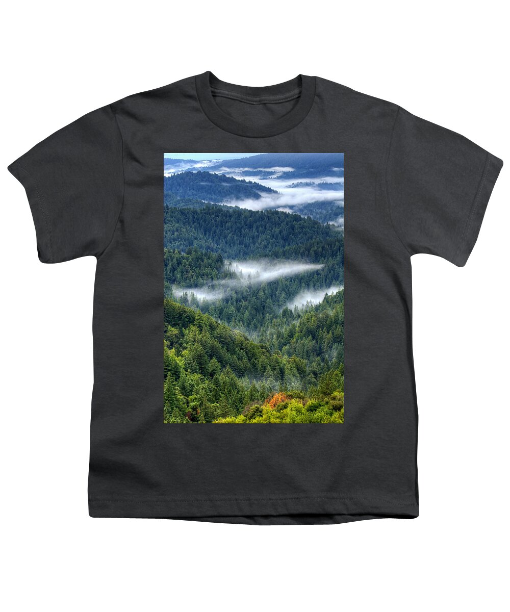 Santa Cruz Mountains Youth T-Shirt featuring the photograph Fog in the Santa Cruz Mountains by Lisa Chorny