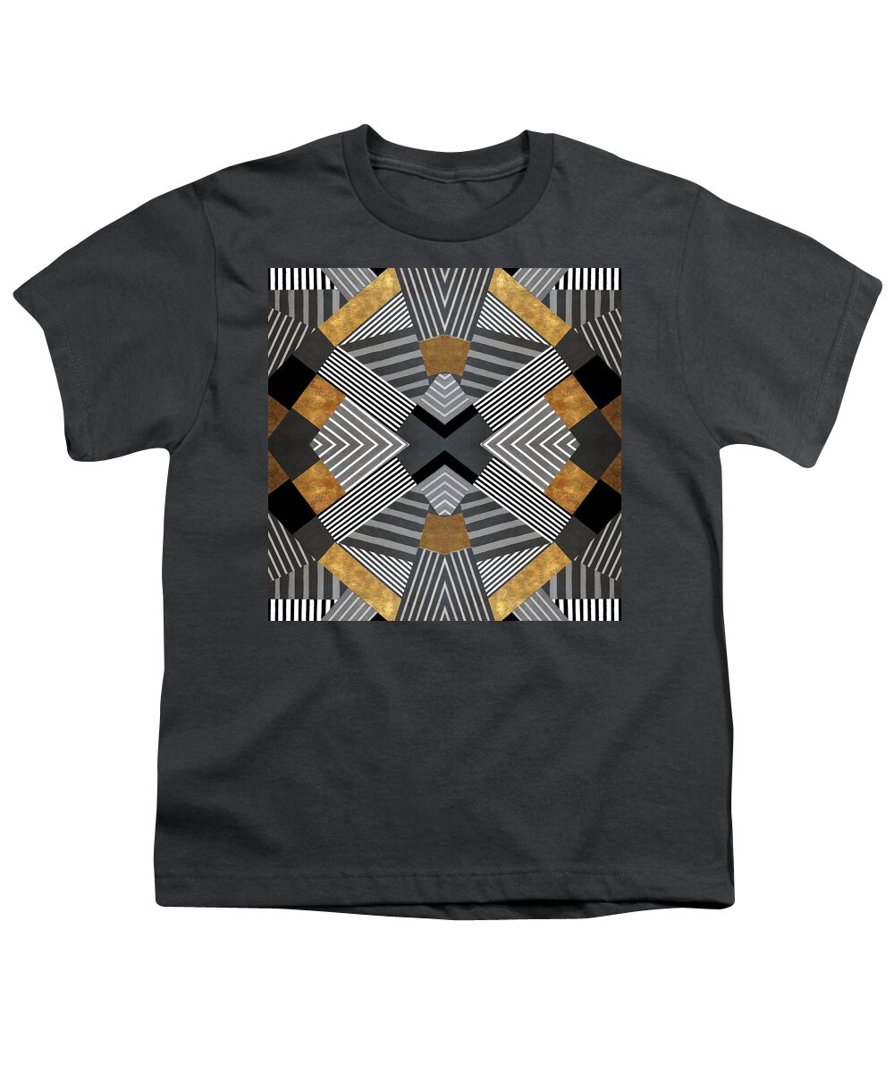 Geo Youth T-Shirt featuring the painting Geo Stripes In Gold and Black I by Lanie Loreth