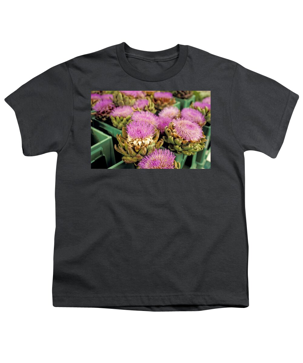 No People; Horizontal; Outdoors; Day; Focus On Foreground; Still Life; Large Group Of Objects; Nature; Flower; Flower Head; Aachen;germany; Artichoke Youth T-Shirt featuring the photograph Germany Aachen Munsterplatz Artichoke Flowers by Anonymous