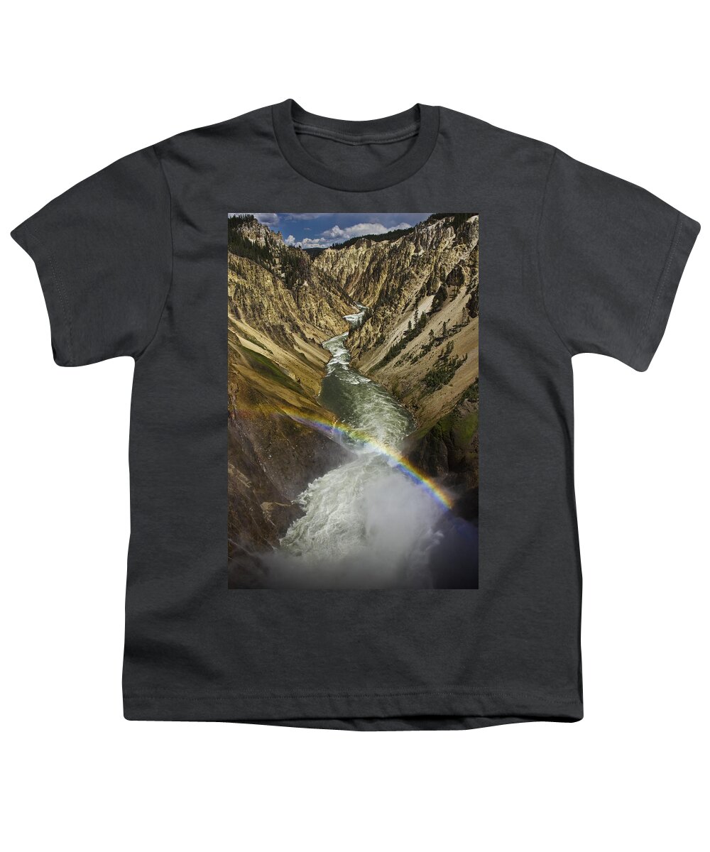 Canyon Youth T-Shirt featuring the photograph Grand Canyon of Yellowstone with a Rainbow by Randall Nyhof
