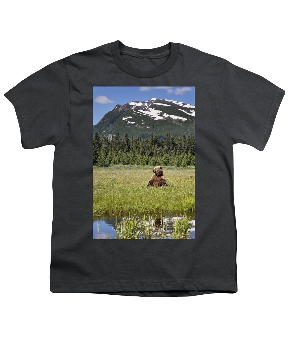 Richard Garvey-williams Youth T-Shirt featuring the photograph Grizzly Bear In Meadow Lake Clark Np by Richard Garvey-Williams