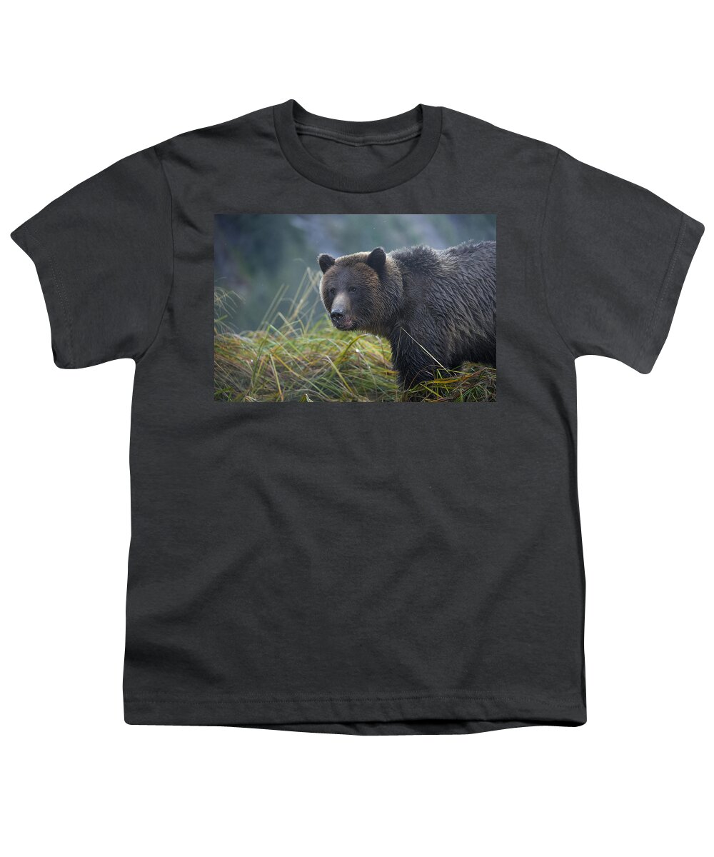 Bear Youth T-Shirt featuring the photograph Grizzly in the Grass by Bill Cubitt