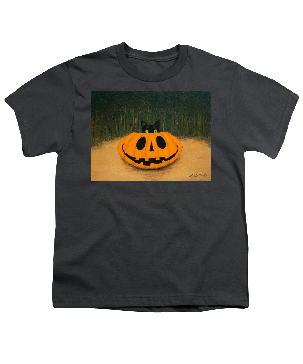 Oil Pastel Youth T-Shirt featuring the painting Halloween Kitty by Marna Edwards Flavell