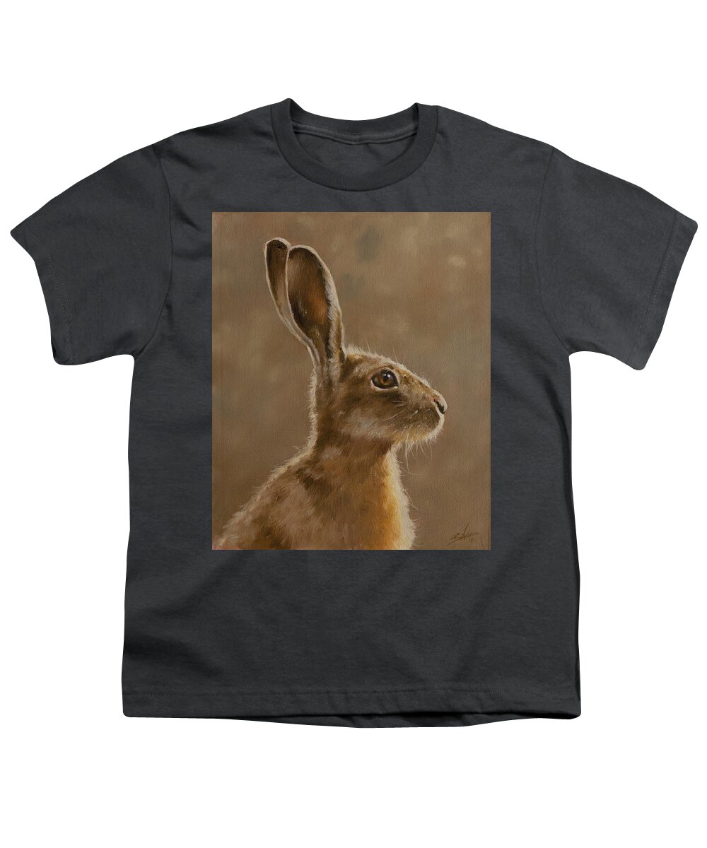 Hare Youth T-Shirt featuring the painting Hare Portrait I by John Silver