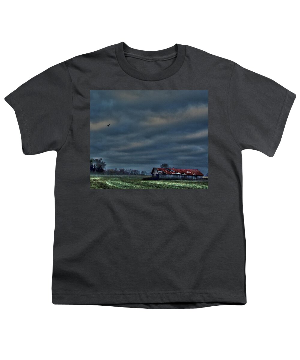 Hdr Print Youth T-Shirt featuring the photograph HDR Print Red Tattered Barn by Lesa Fine