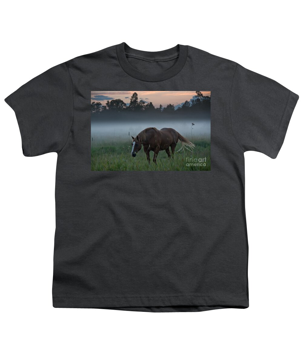 Landscape Youth T-Shirt featuring the photograph Horse and Fog by Cheryl Baxter