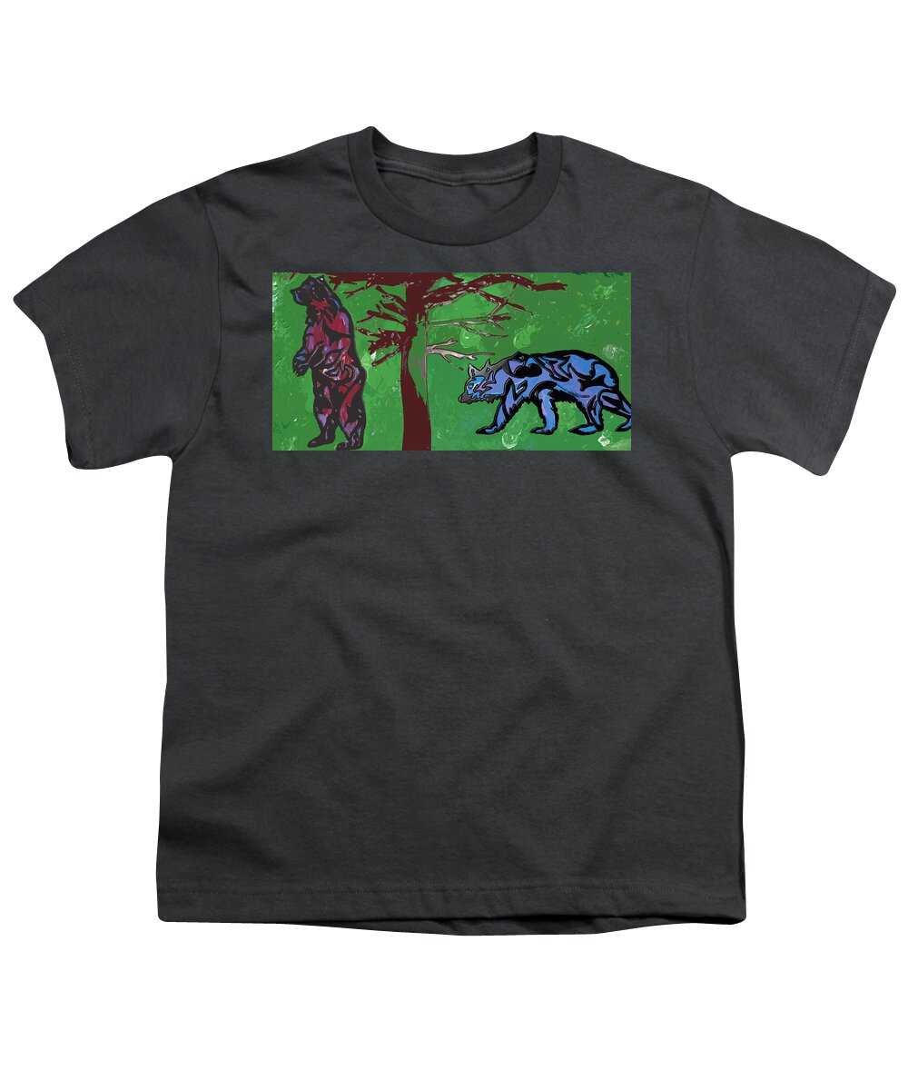 Bear Youth T-Shirt featuring the painting Hunting Bears by Robert Margetts
