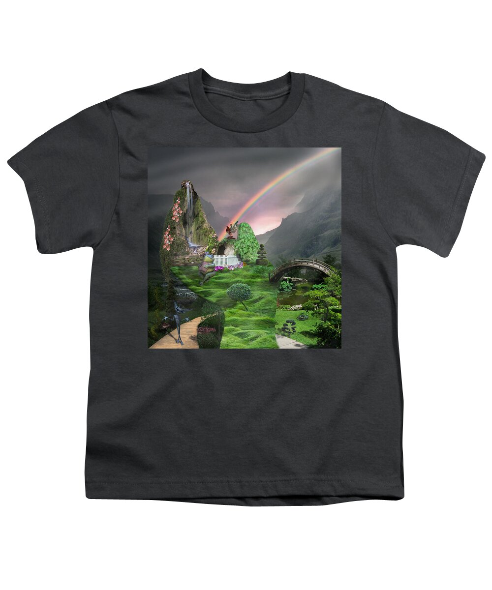 Waterfall Youth T-Shirt featuring the digital art Imagination Fantasy Land by Becca Buecher