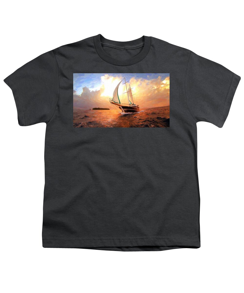 Full Sail Youth T-Shirt featuring the digital art In Full sail - oil painting edition by Lilia S