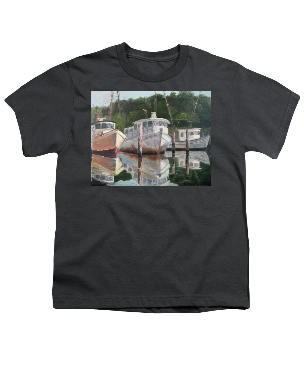 Shrimp Boats Youth T-Shirt featuring the painting In the mirror at Mill Pond by Susan Richardson