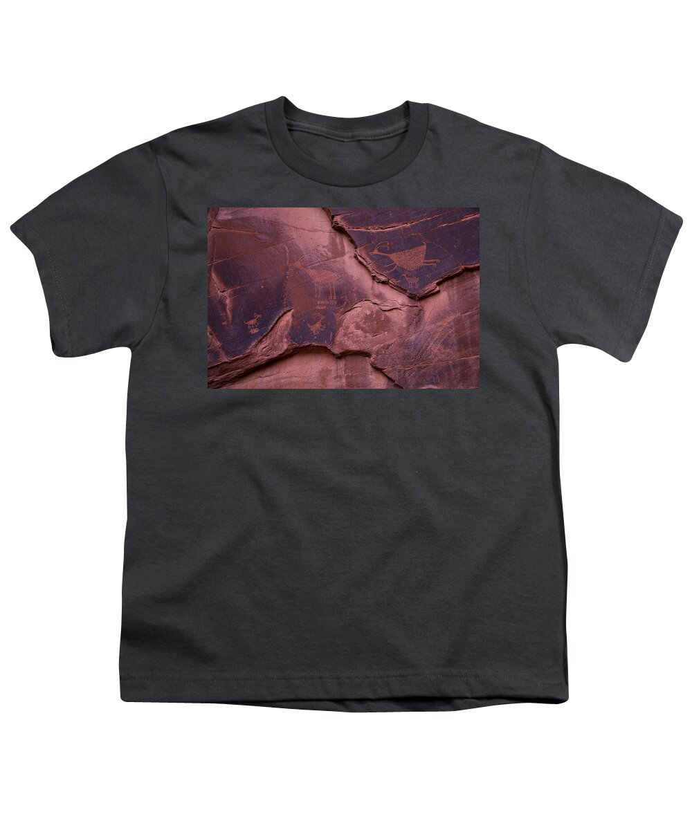 Pictograph Youth T-Shirt featuring the photograph Indian Cave Art by Garry Gay