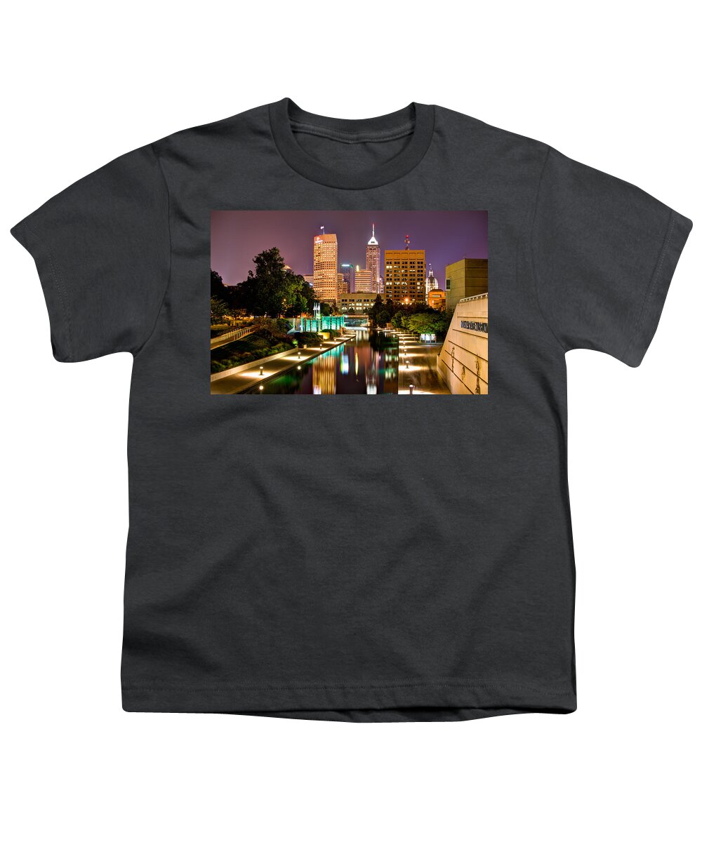 America Usa Youth T-Shirt featuring the photograph Indianapolis Skyline - Canal Walk Bridge View by Gregory Ballos