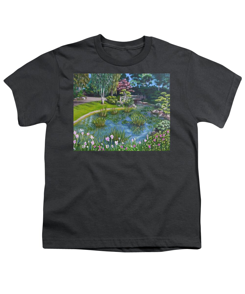 Csulb Youth T-Shirt featuring the painting Japanese Garden by Amelie Simmons