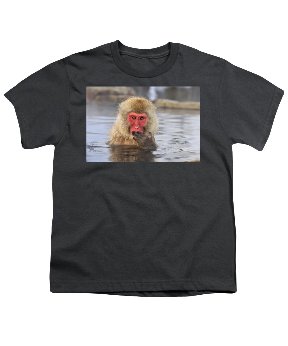 Thomas Marent Youth T-Shirt featuring the photograph Japanese Macaque In Hot Spring by Thomas Marent