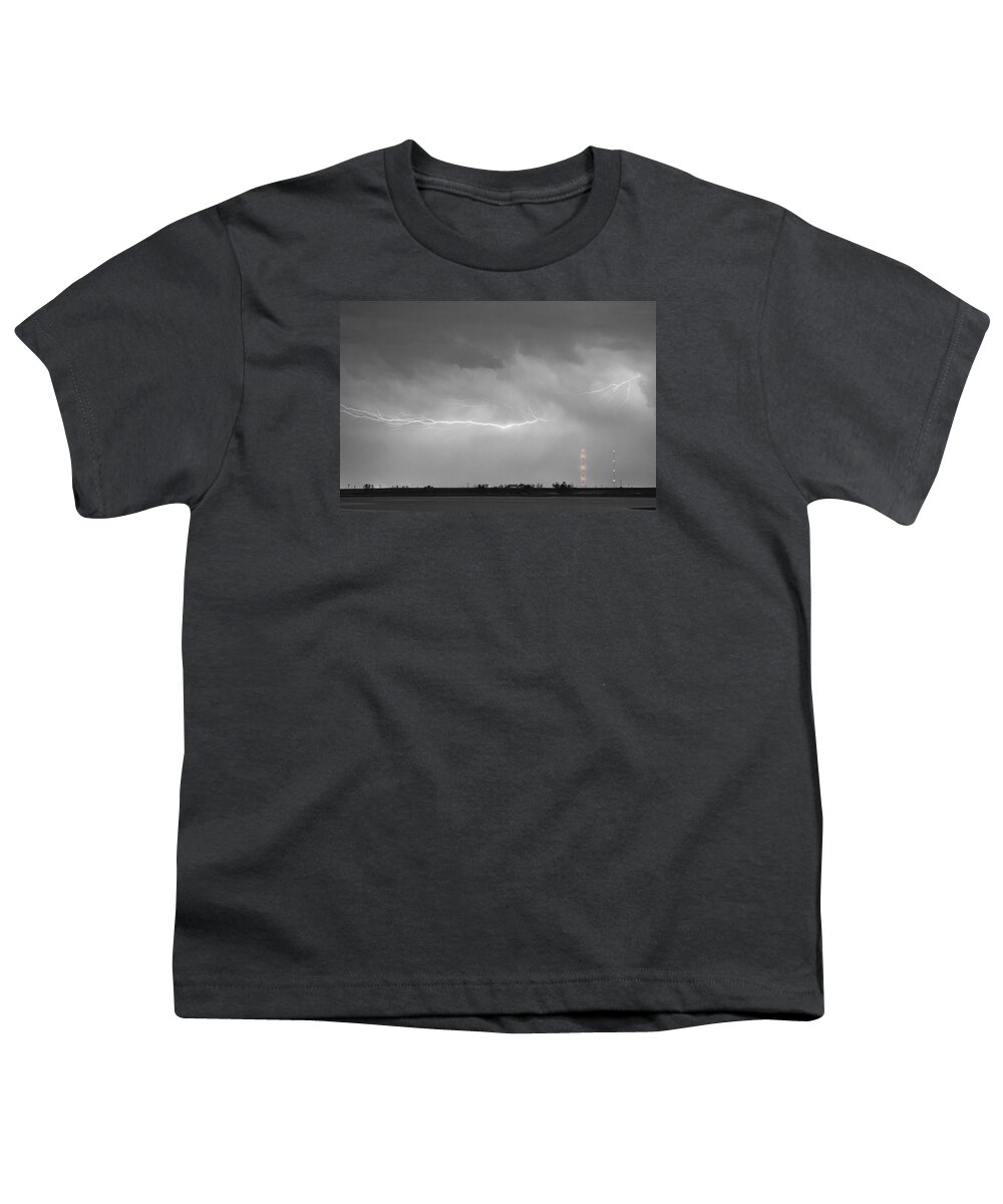 Lightning Youth T-Shirt featuring the photograph Lightning Bolting Across the Sky BWSC by James BO Insogna