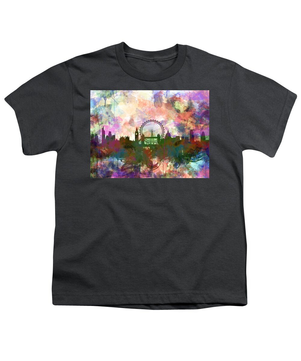 London Youth T-Shirt featuring the painting London Skyline Watercolor by Bekim M