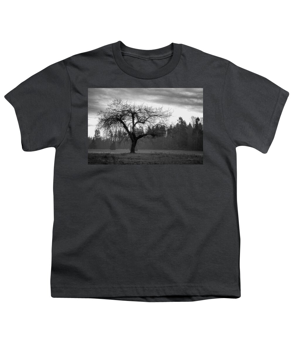 Black And White Youth T-Shirt featuring the photograph Lonely Tree by Ron Roberts